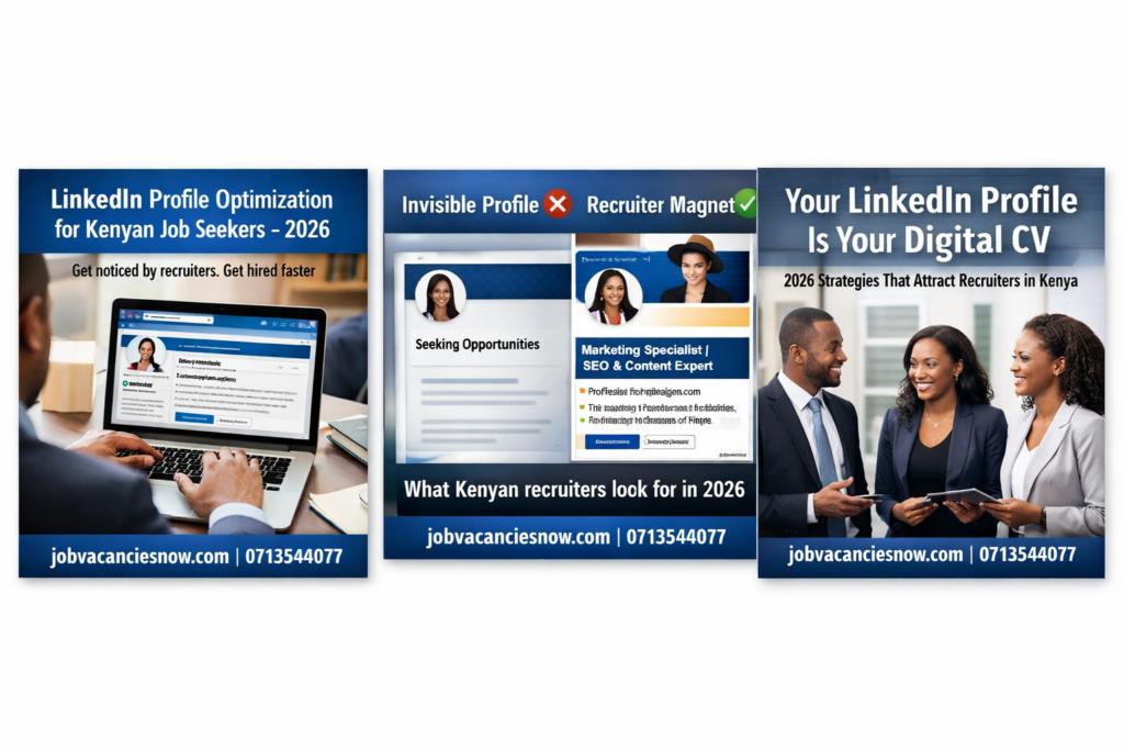 Kenyan professionals networking and discussing career growth with LinkedIn optimization strategies for 2026, branded jobvacanciesnow.com | 0713544077