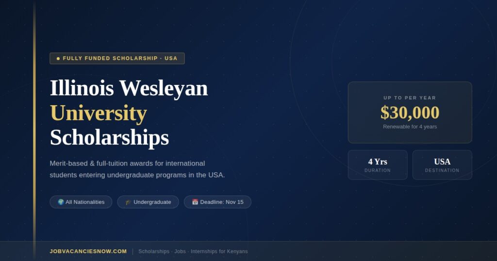 Illinois Wesleyan University campus – scholarships for international students